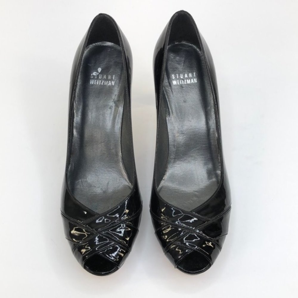 Stuart Weitzman Black Peep Toe Heels - Picture 2 of 10
